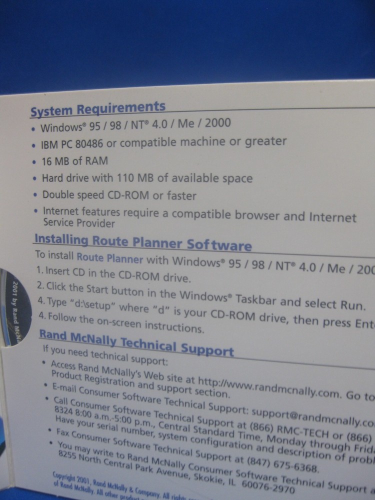 2001 Rand McNally Route Planner Trip Planning Software CD