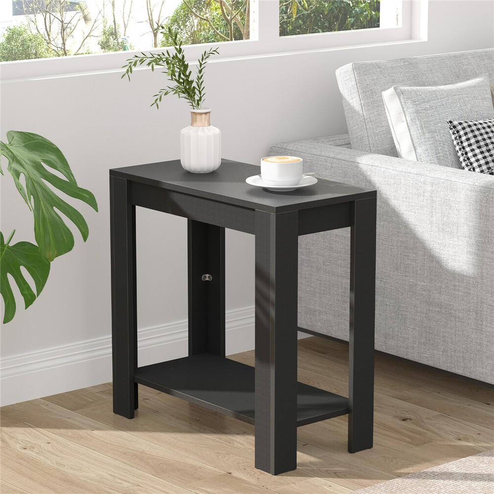 Black Thicken Wood Side Table Bedside Sofa End Table Living Room Display Table