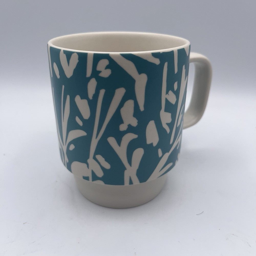 2016 Starbucks Abstract Bamboo Unique Floral Stackable Teal Coffee Tea Cup 12oz