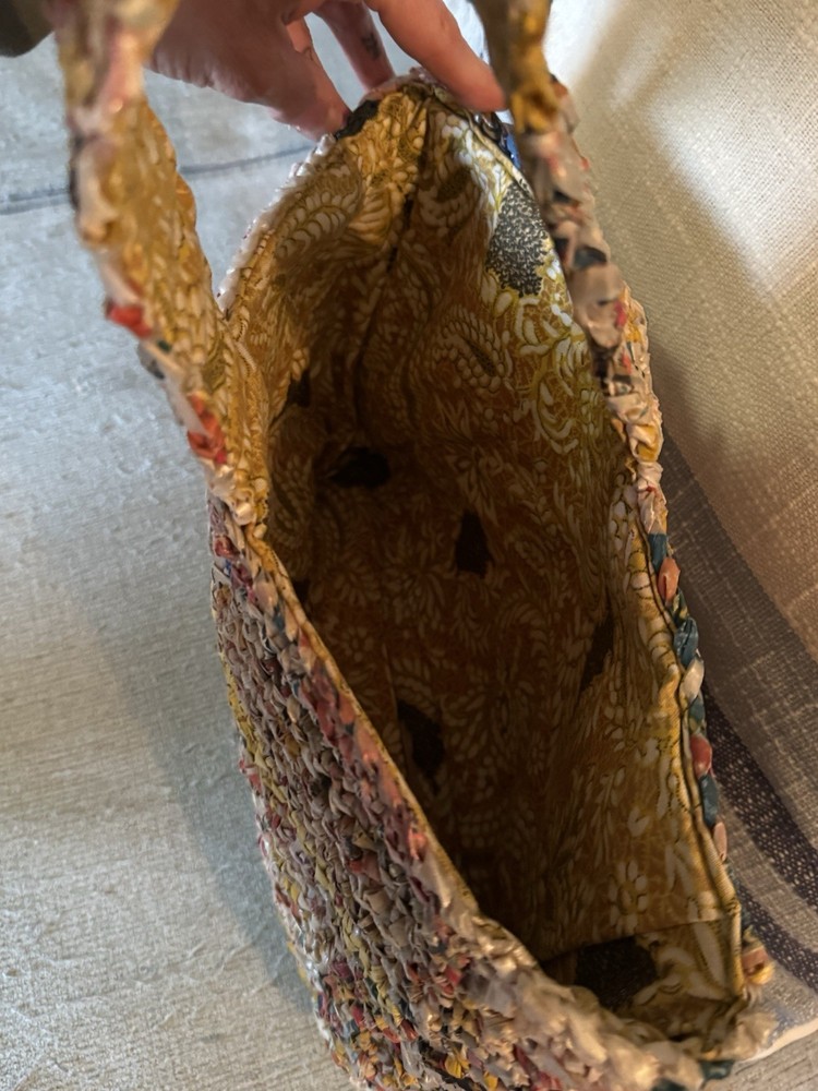 Handmade Multicolor Tote Bag with Patterned Lining