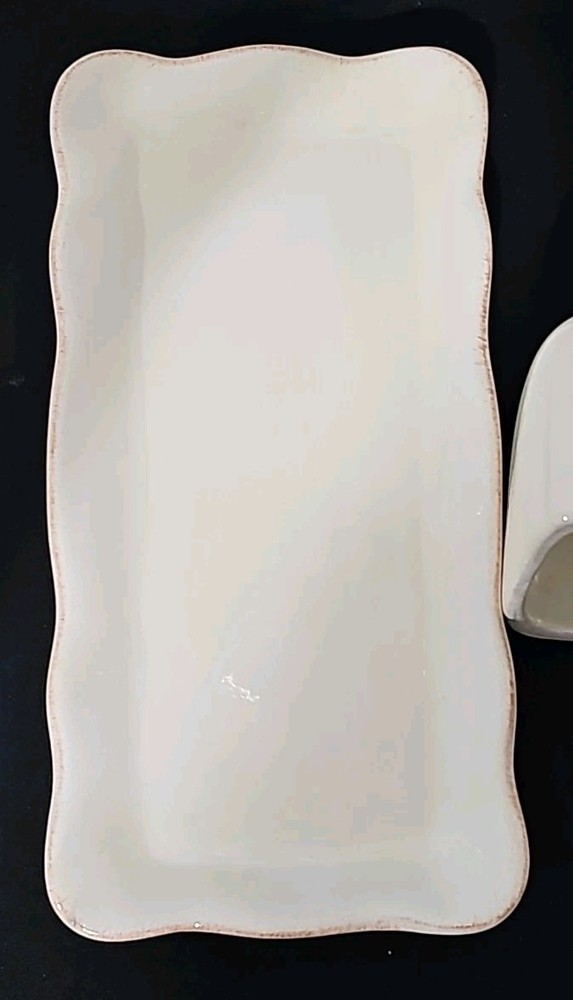 Home white floral embossed butter dish.