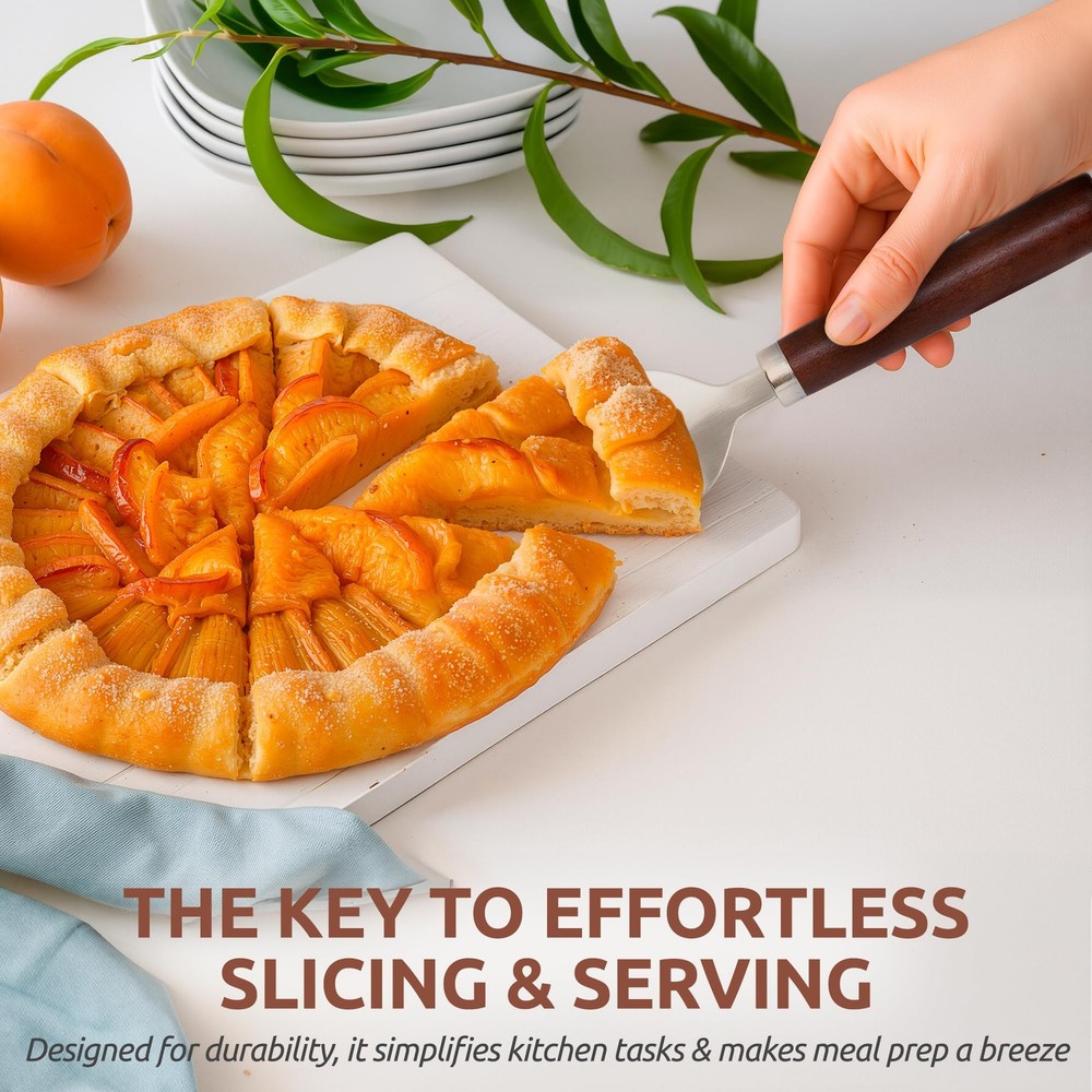 Dugato Pie & Cake Server with Wooden Handle – Medium, Stainless Steel
