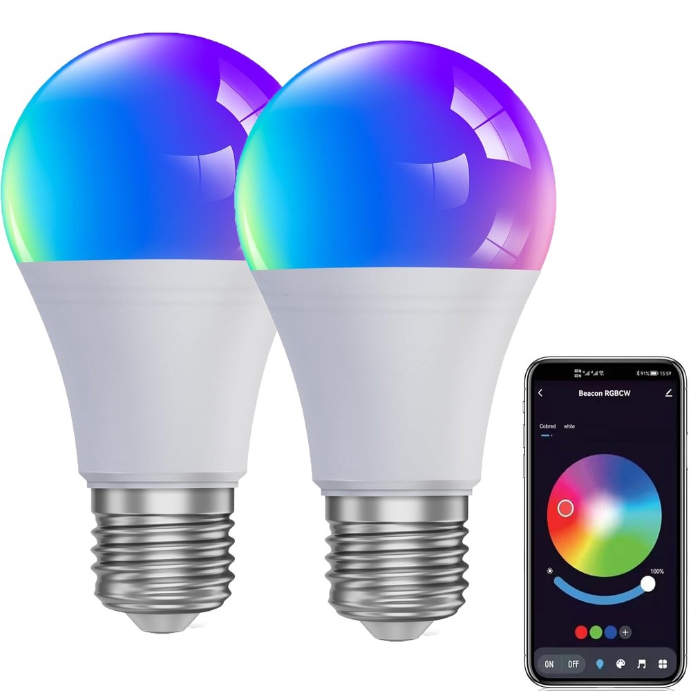 2~8 Pack A21 LED Smart Light Bulbs RGB 9W 15W 1500LM Bluetooth Dimmable E26/E27