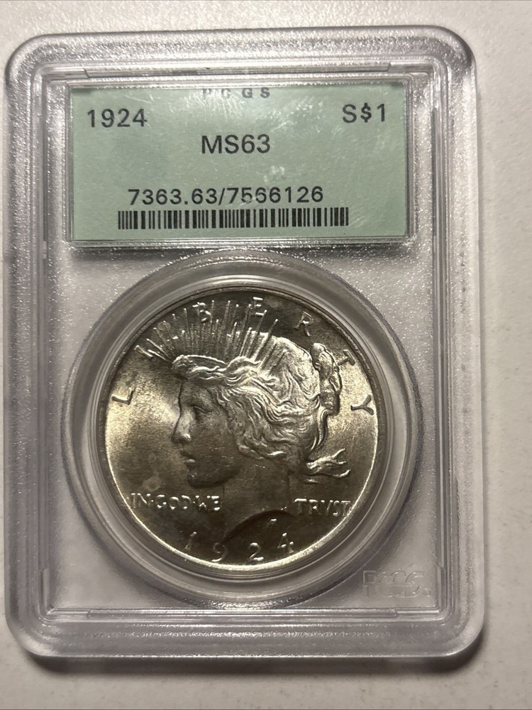 1924 Peace Dollar Old Green PCGS Holder MS63