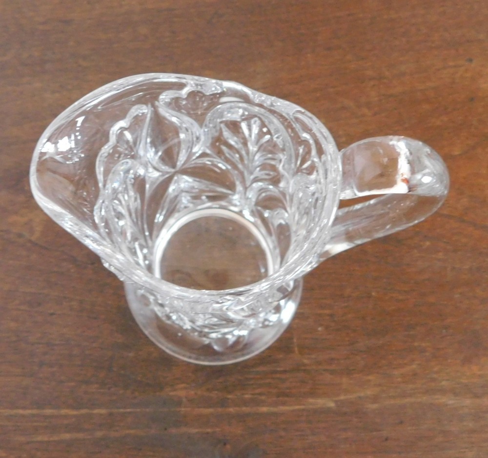 Small Pressed Glass Pitcher - Leaf / Swirl Pattern - Clear (#CH113)