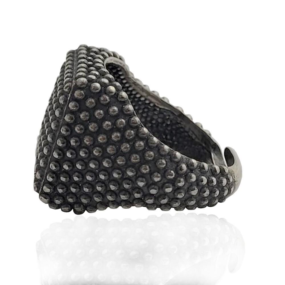 Mens 19x19mm Burnished 925 Silver Square Ring with Microspheres