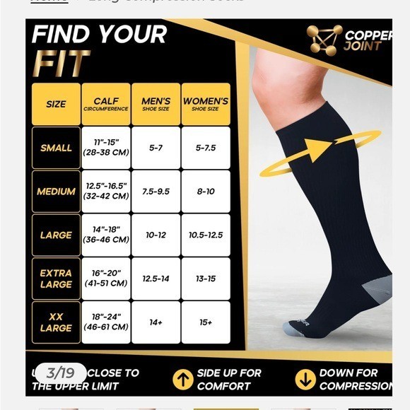 Copper Joint Long Black Compression Socks Size Med