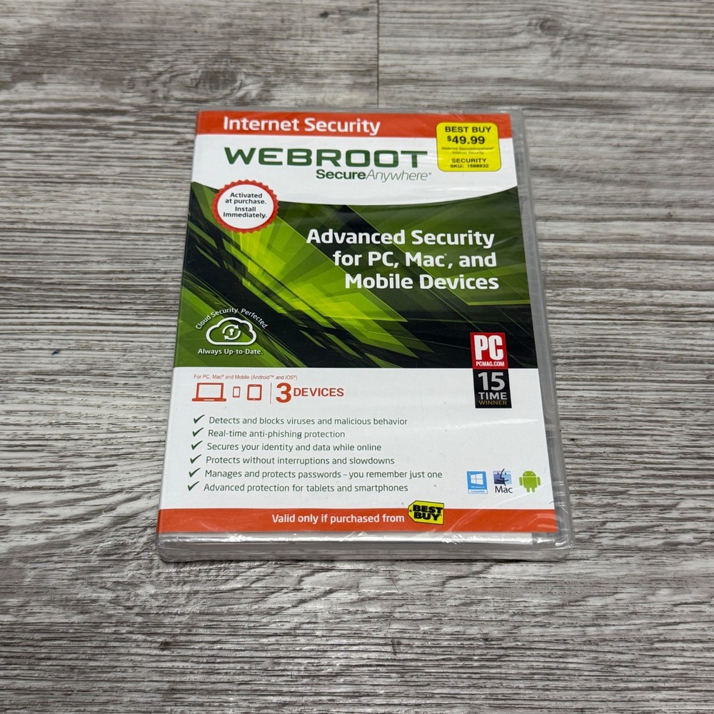 Webroot SecureAnywhere Internet Security w/ Antivirus New Sealed Key Code