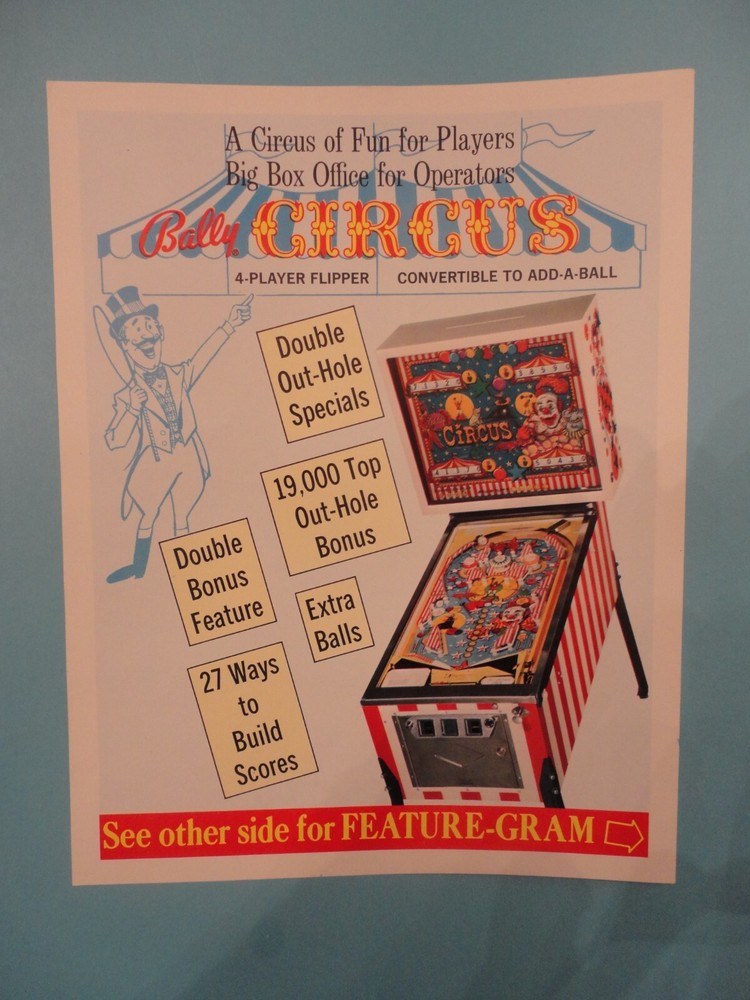Circus Pinball Machine Flyer Bally Original Autographed Brochure