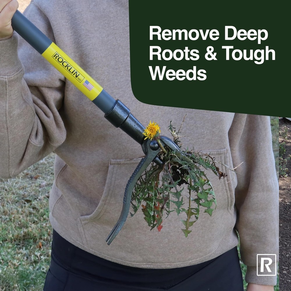 Rocklin™ Stand Up Weed Puller Tool - 4 Claw Steel Head - 48 inch Handle -
