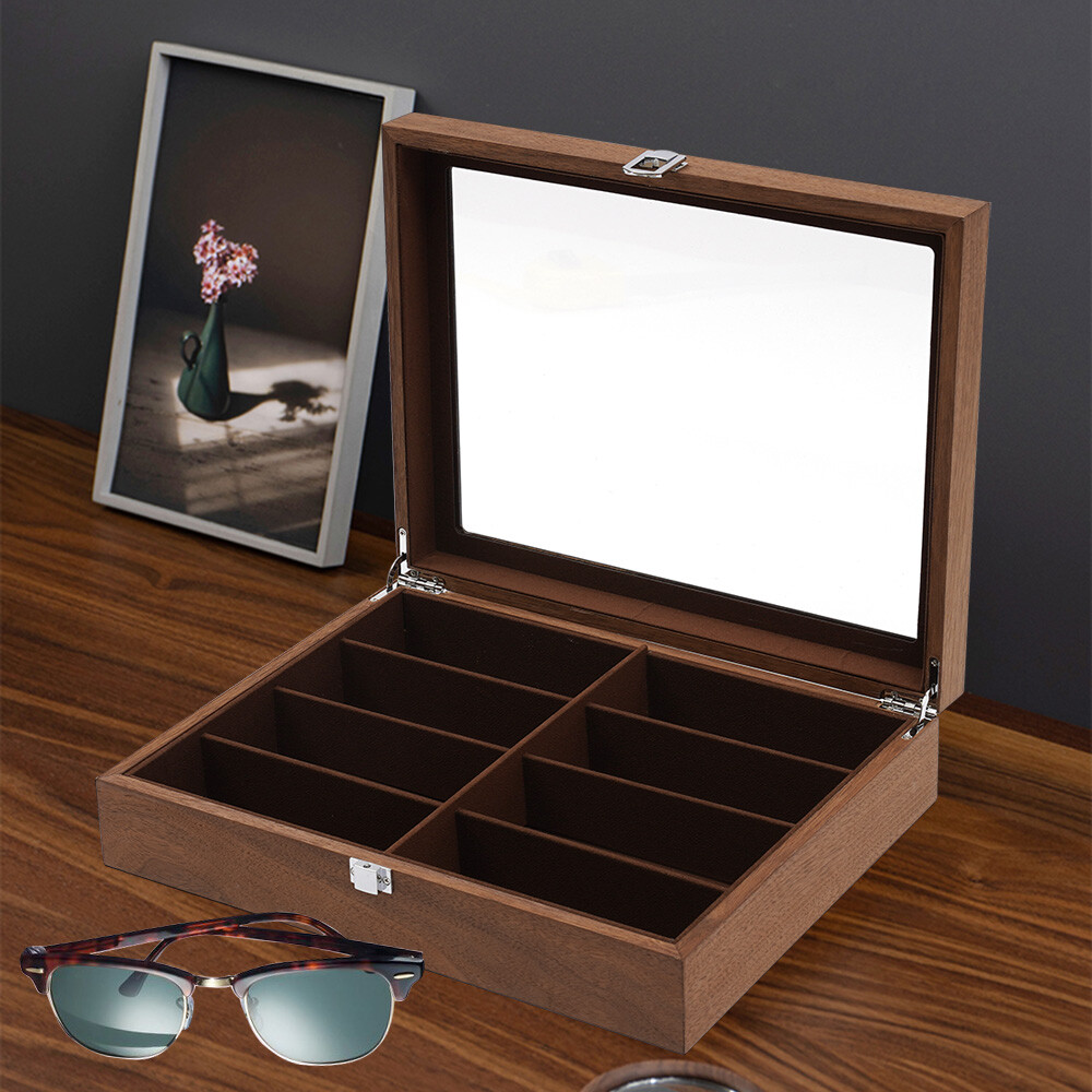 Eyeglass Display Box Sunglasses Case 8-Bits Sunglasses Storage Walnut Box Gift