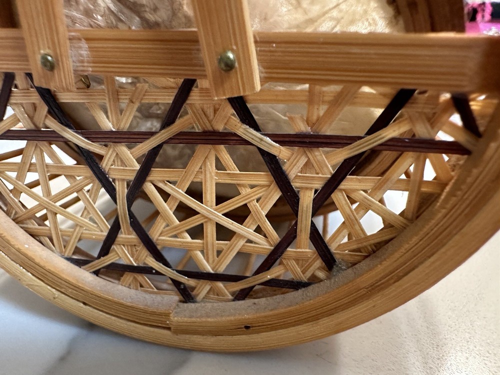 Vintage Real Butterfly Bamboo Wicker Coaster Set And Holder 4 Coasters