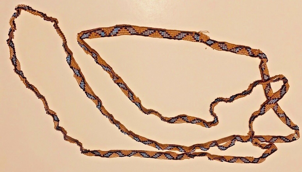 Vintage Seed Bead Flapper's Necklace, Diagonal Blue Design