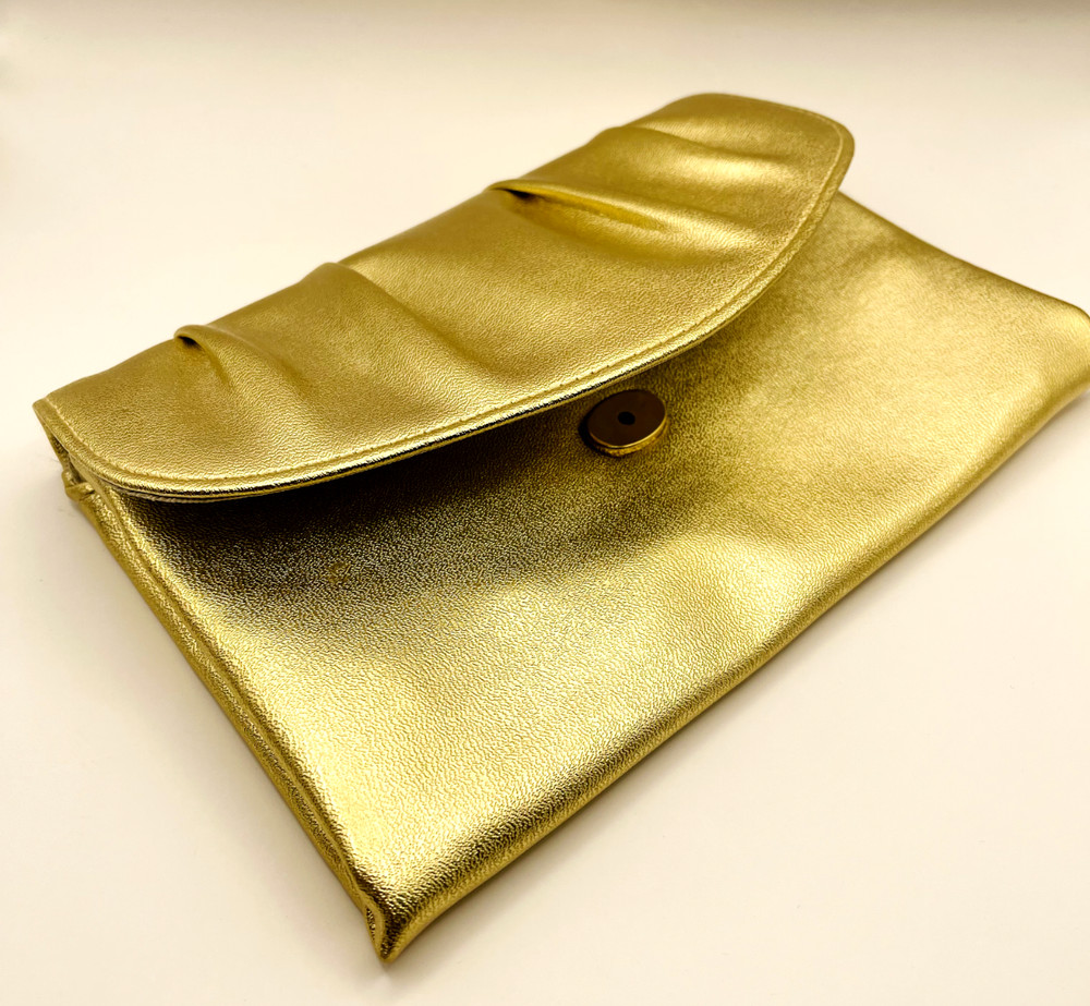 Vintage Gold Sheen Clutch Folded Snap Closure