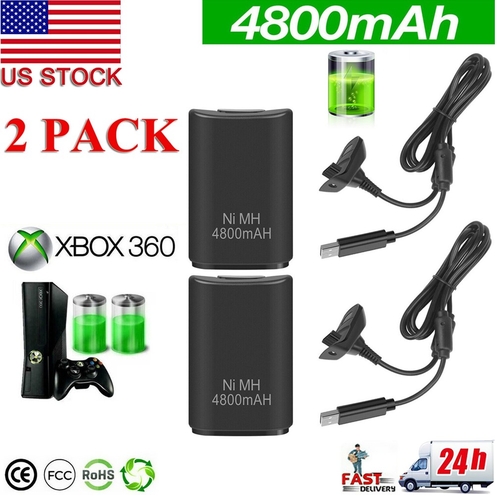 2 Rechargeable Battery Pack Charger Cable Dock for Xbox 360 Wireless Controller