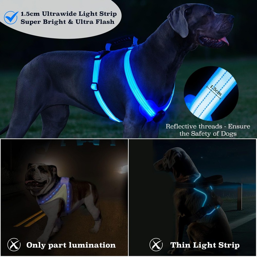Light Up Dog Harness, Led No Pull Dog Harness with Handle Reflective Glow-in-The