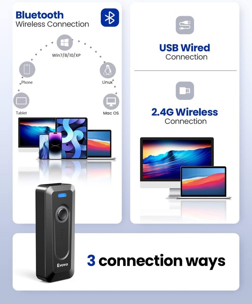 2D Bluetooth Barcode Scanner Wireless Portable Mini QR Bar Code Reader Used