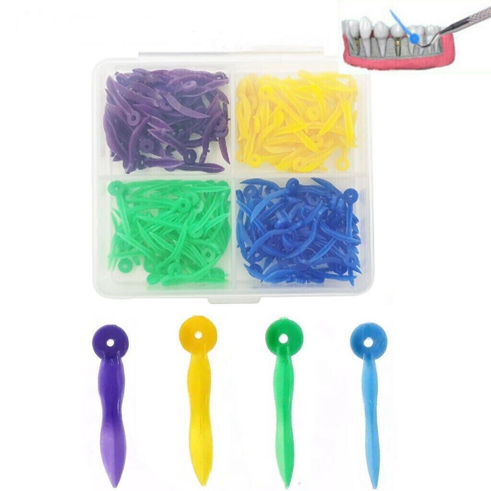 200 Pcs Dental Disposable Plastic Wedge Concave With Hole Rounded tip 4 Sizes