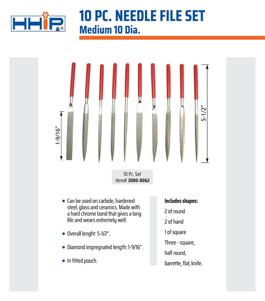 10 PIECE MEDIUM COARSE DIAMOND NEEDLE FILE SET (3000-0062)