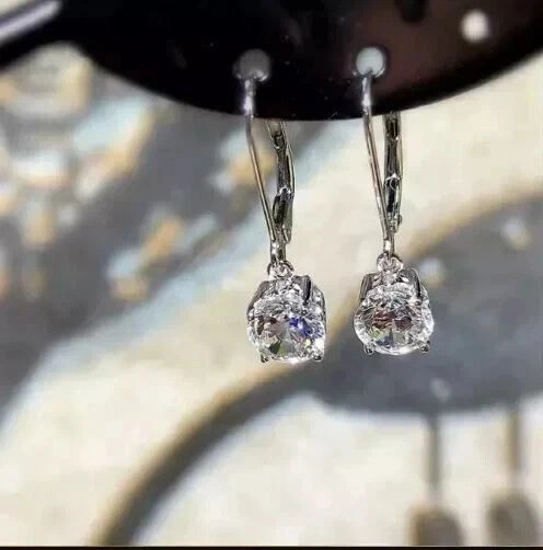 14K White Gold Plated 2Ct Round Cut Lab Created Diamond Drop & Dangle Earrings