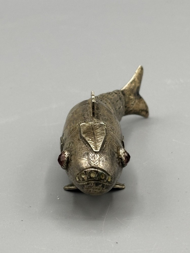 Antique Sterling Silver Articulated Fish Spice Box