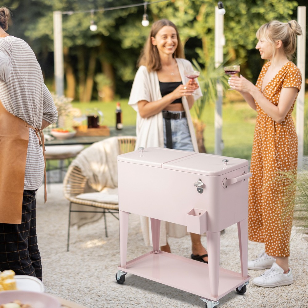 80QT Pink Outdoor Rolling Cooler