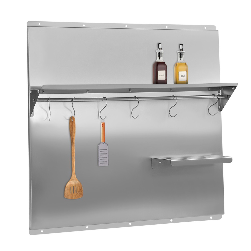 Range Backsplash Stainless Range Hood Wall Shield Splash Plate w/ Storage Shelf