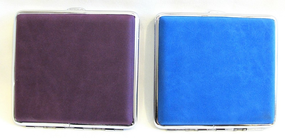 2pc Set Stainless Steel Cigarette Case Hold 20pc Regular Size 84s -PURPLE + BLUE