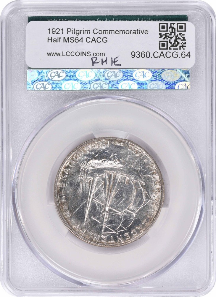 Pilgrim Commemorative Silver Half Dollar 1921 MS64 CACG