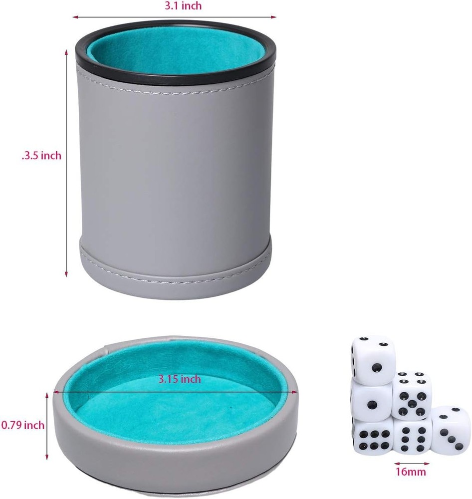 Leatherette Dice Cup with Lid, Felt-Lined Dice Shaker Includes 6 Dot Dice for...