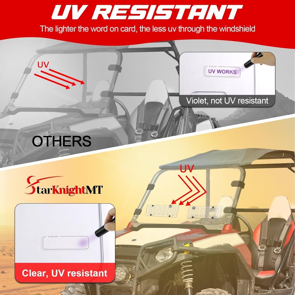 StarknightMT Scratch-Resistant UTV Front Full Windshield Slide-Vent Clear