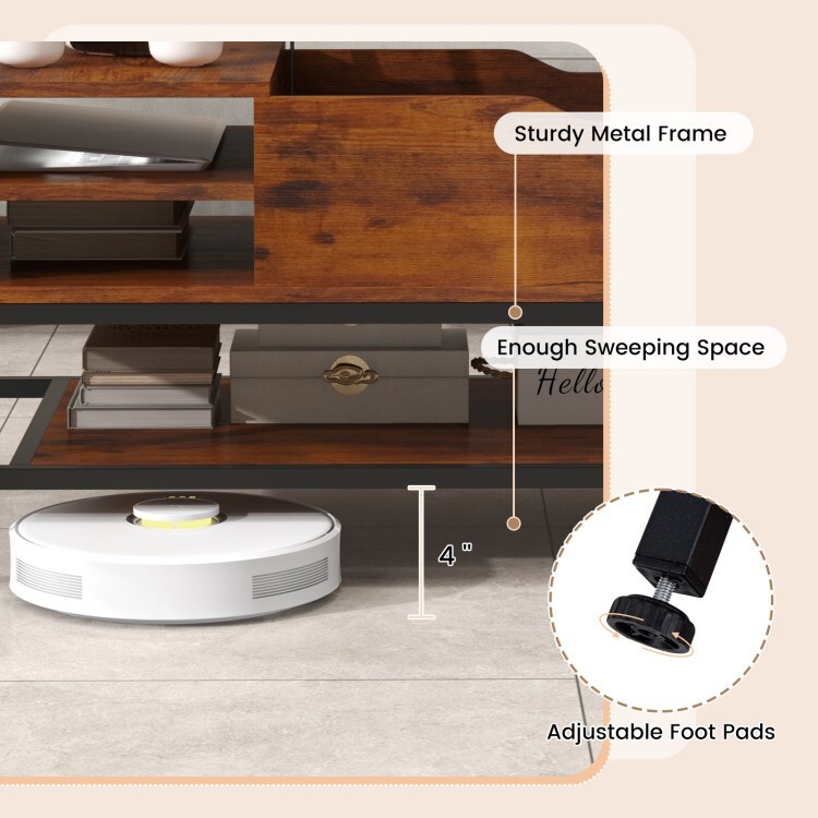 Lift Top Coffee Table, Hidden Storage Space Removable Storage Rack 2 Compartment
