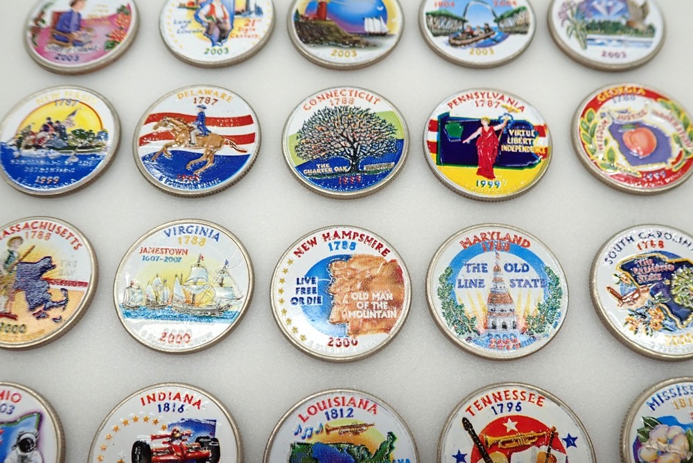 25 Colorized US State Quarters Collection Painted Statehood Quarters Set