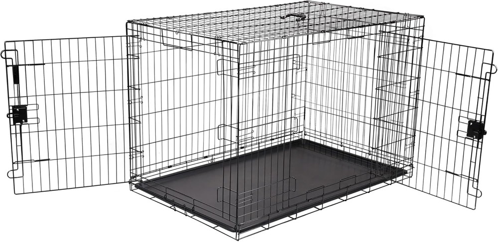 Portable Foldable Metal Wire Small Dog Crate W/ Removable Tray Divider Panel