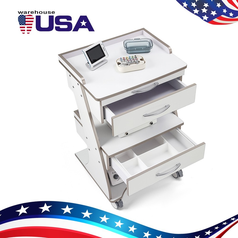 Dental Storage Cabinet Double-Drawer 3 Layer-Tier Cart Tools Socket High-Gloss