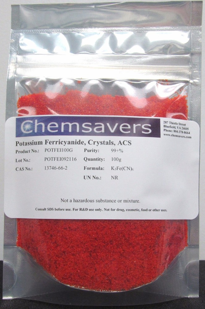 Potassium Ferricyanide, Crystals, ACS, 99+%, 100g