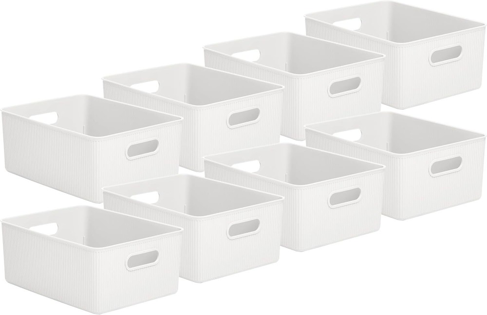 Superio 15L Medium Ribbed Storage Bin- Plastic Storage Bin  (8 Pack, White)