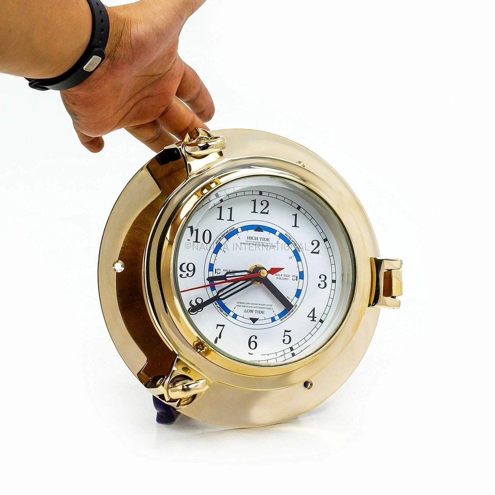 9" Solid Brass Porthole Time and Tide Clock