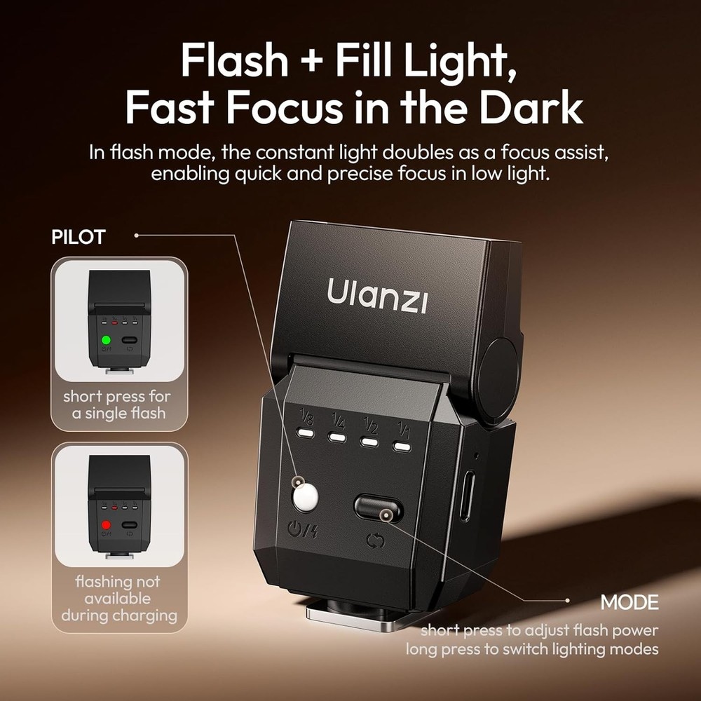 SL03 Camera Mini Flash Speedlite with Video Light for Beginners Basic, GN8 65...