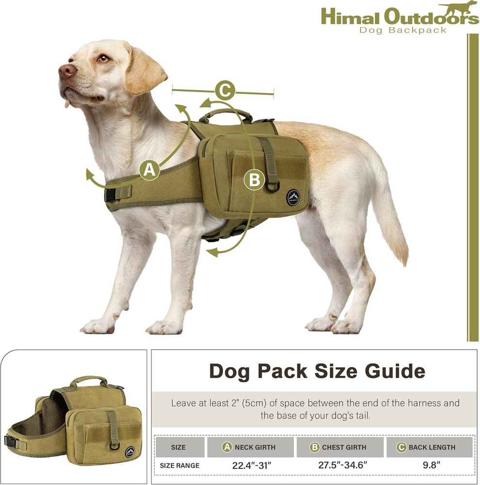 Large Dog Hiking Backpack - Hound Saddle Bag with Side Pockets Adjustable Strap