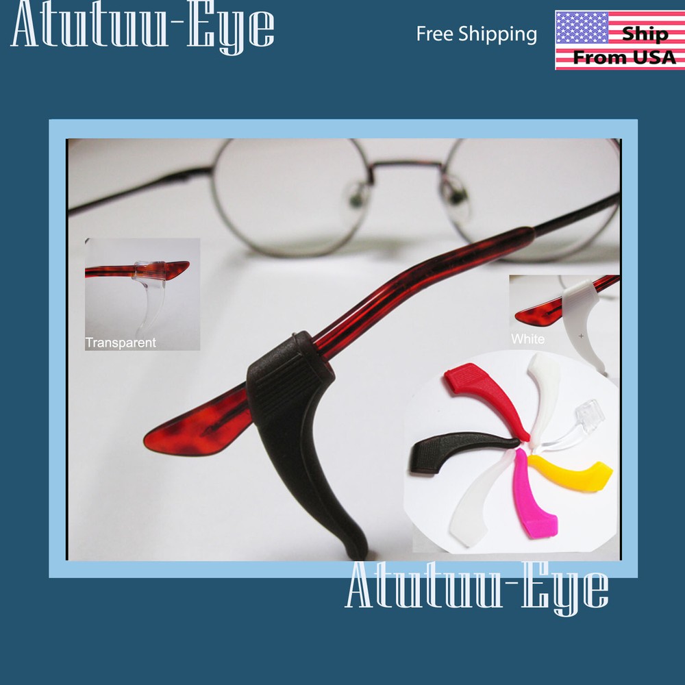 Eyeglass Ear Hook Soft Silicone Temple Tips Holder Transparent black clear