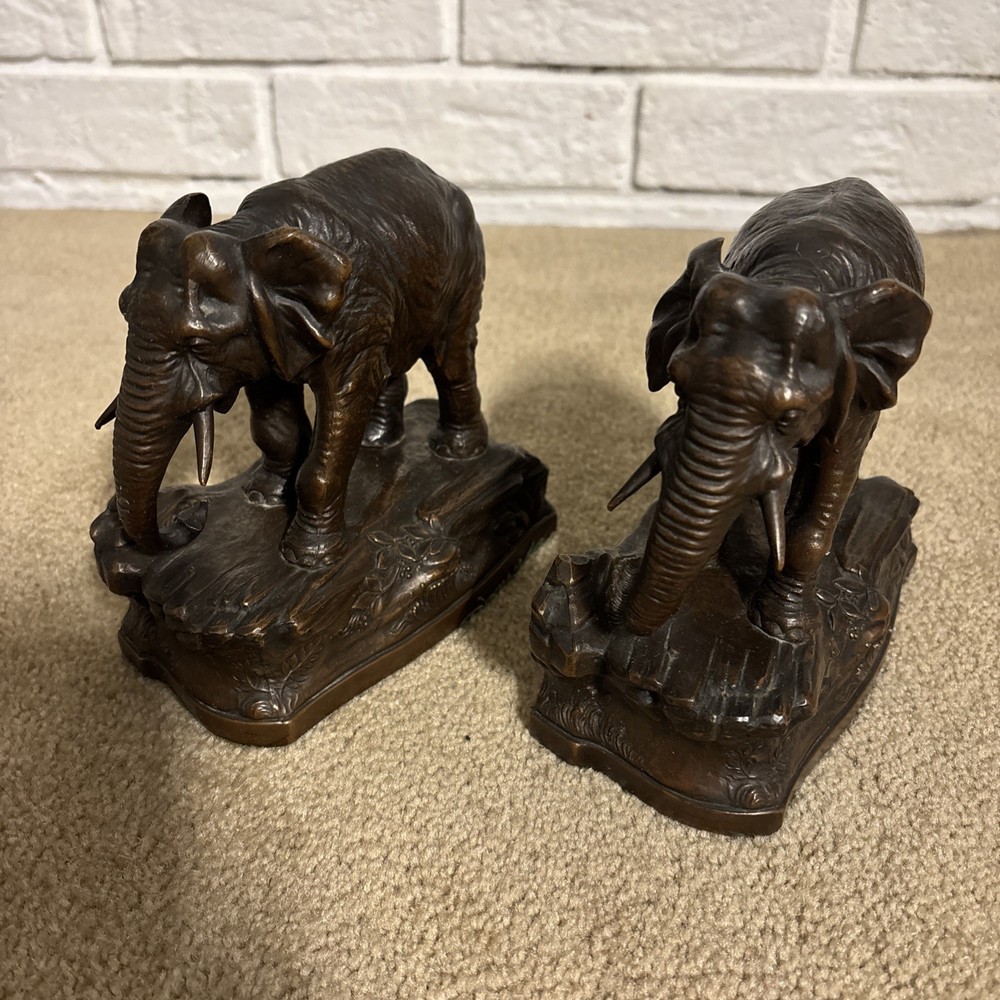Vintage JB Bronze Elephant Bookends