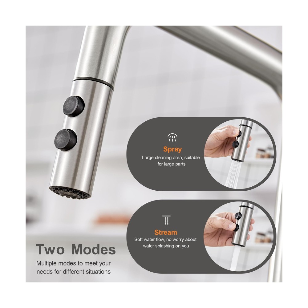 Metal Kitchen Faucet Head Replacement, Pull Down Spray Head with 15 Adapters,...