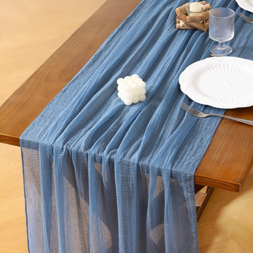 6pcs Dusty Blue Easter Spring Gauze Cheesecloth Table Runner 120 Inch Rustic ...