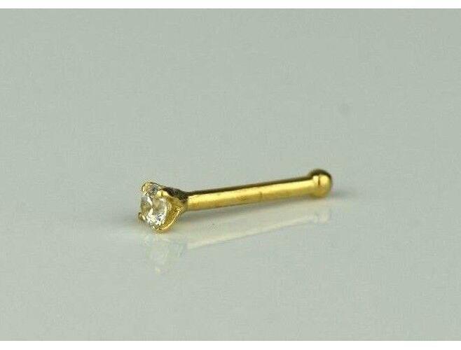 14k Yellow or White Gold CZ Round Nose Piercing Stud