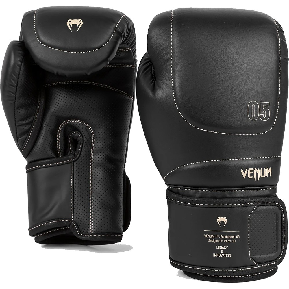 Venum Impact EVO Hook and Loop Boxing Training Gloves - Black/Beige
