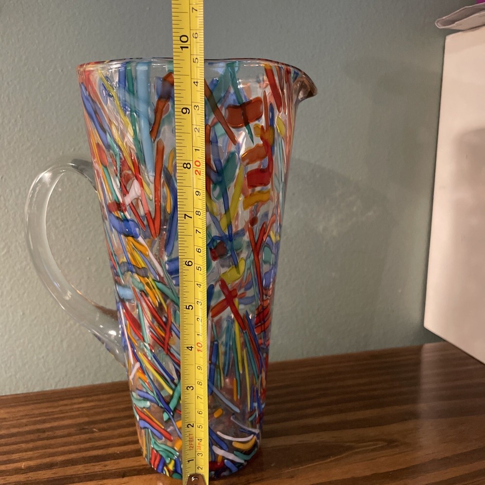 Pier 1 Confetti Multicolor Glass Pitcher with Handle