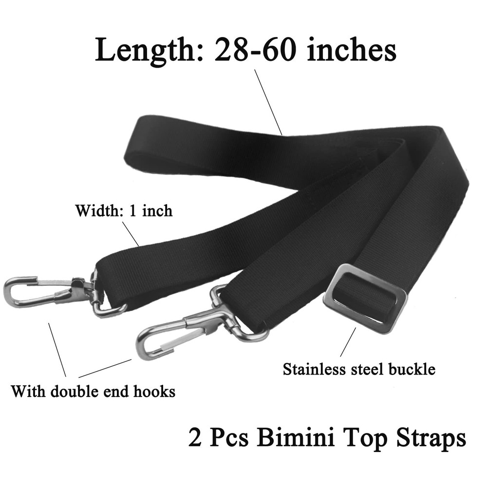 2 Pack Adjustable Bimini Boat Top Straps W/double End Snap Hook Heavy Duty Boat