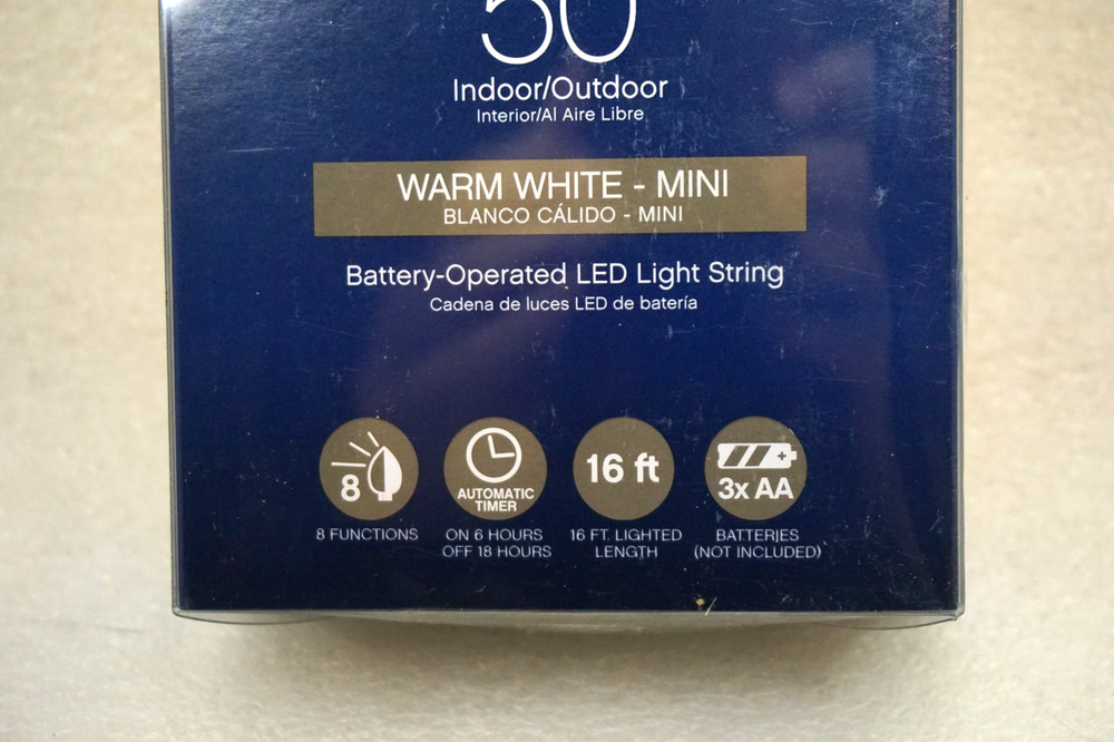 Celebrations LED Battery Operated 50 Mini Lights Warm White 8 Function 16 ft