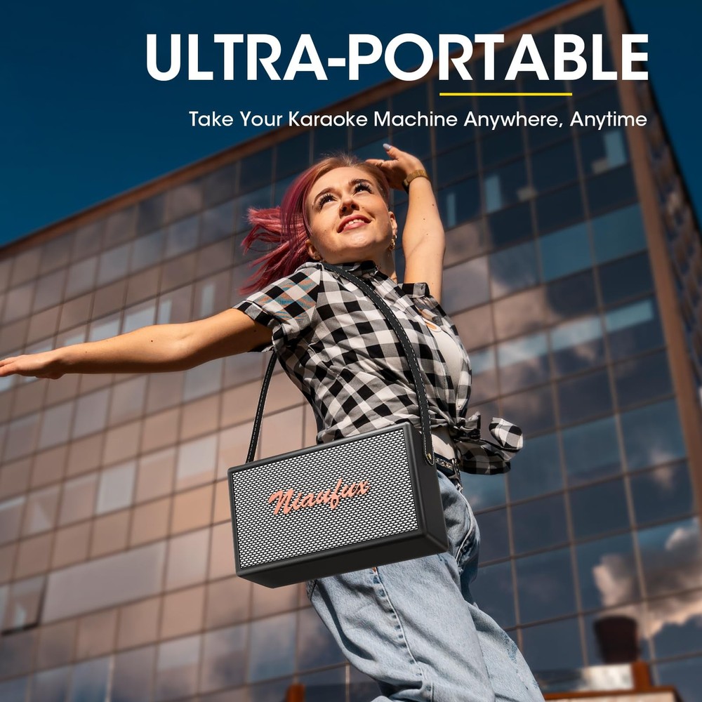 Retro Karaoke Machine: Portable Bluetooth Speaker, 2 Wireless Mics, Home Part...